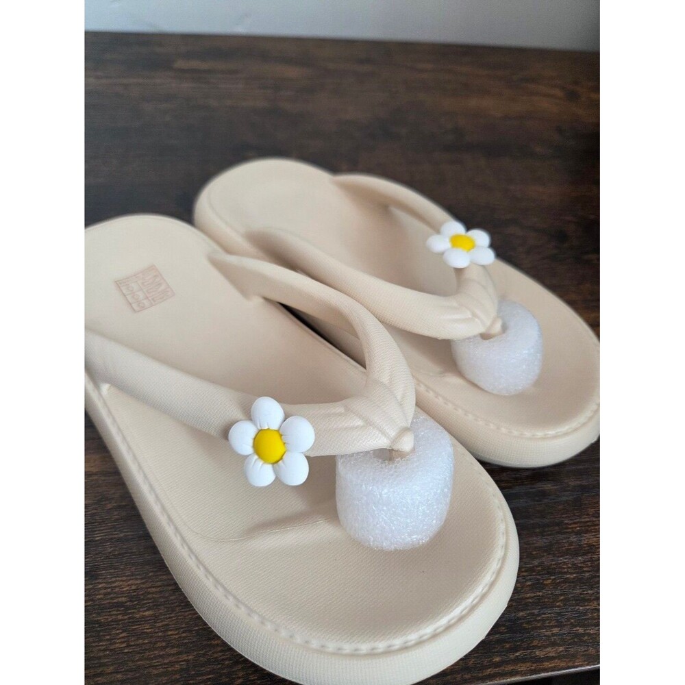 NEW Jelly Thong Sandals Cushion Vacation Beach Travel Flower Aloha Youth Kid 1.5
